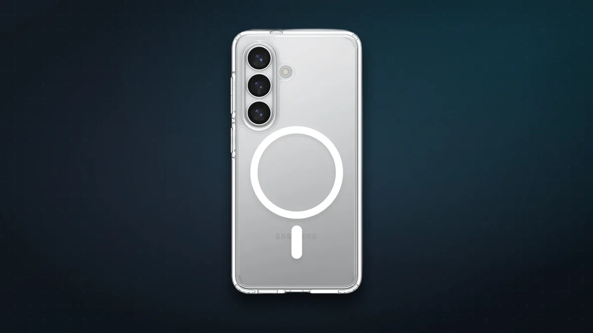 Spigen Ultra Hybrid MagFit clear case on a Galaxy S26