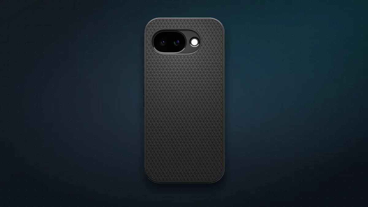 Spigen Liquid Air case in matte black on a Pixel 10a