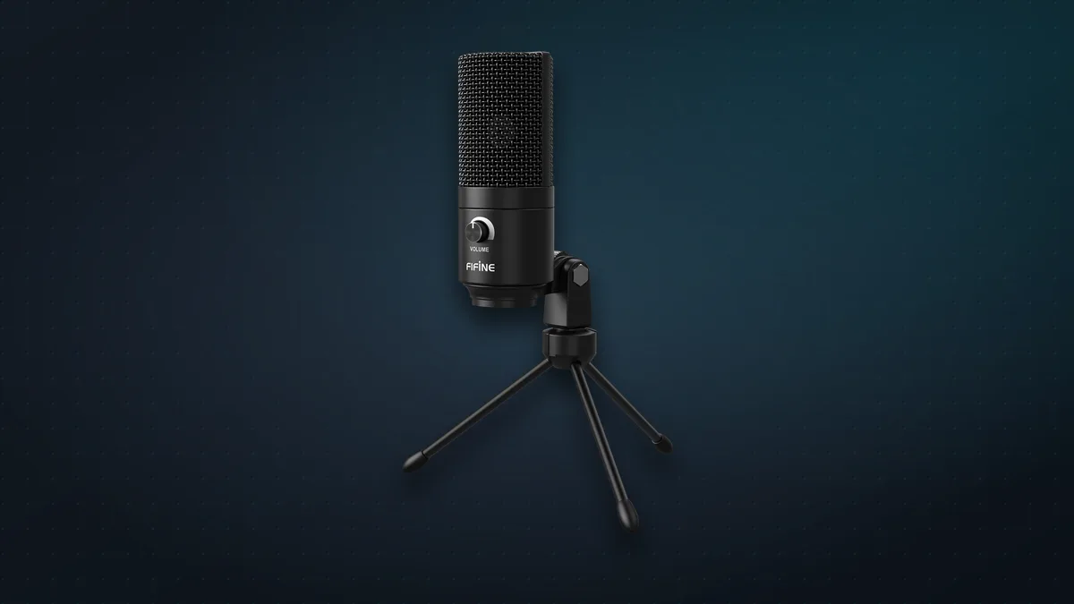 FIFINE K669B USB microphone on its tripod stand