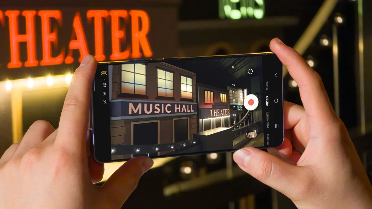 Samsung Galaxy S26 phone filming a night scene