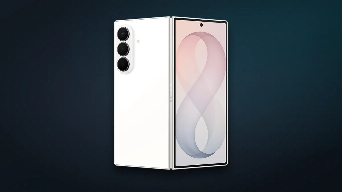Samsung Galaxy Z Fold8 Ultra in Cream, folded, back and cover screen