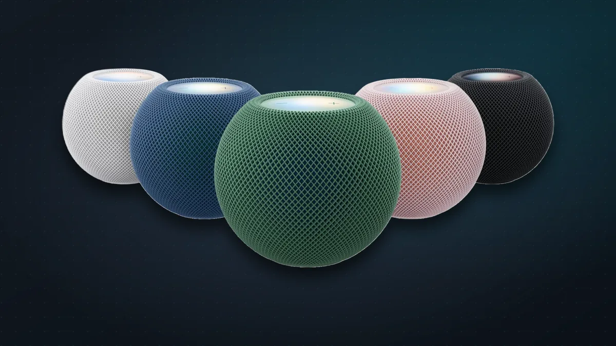 HomePod mini 2 in white, blue, green, pink and midnight