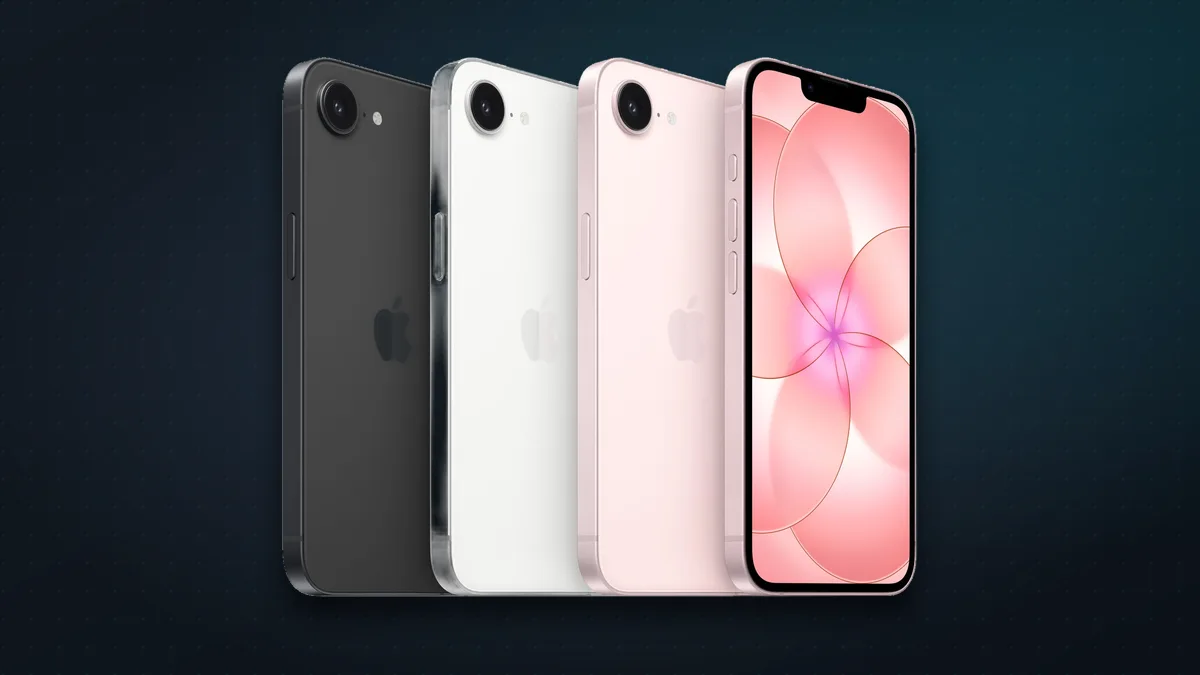 iPhone 17e in black, white and soft pink