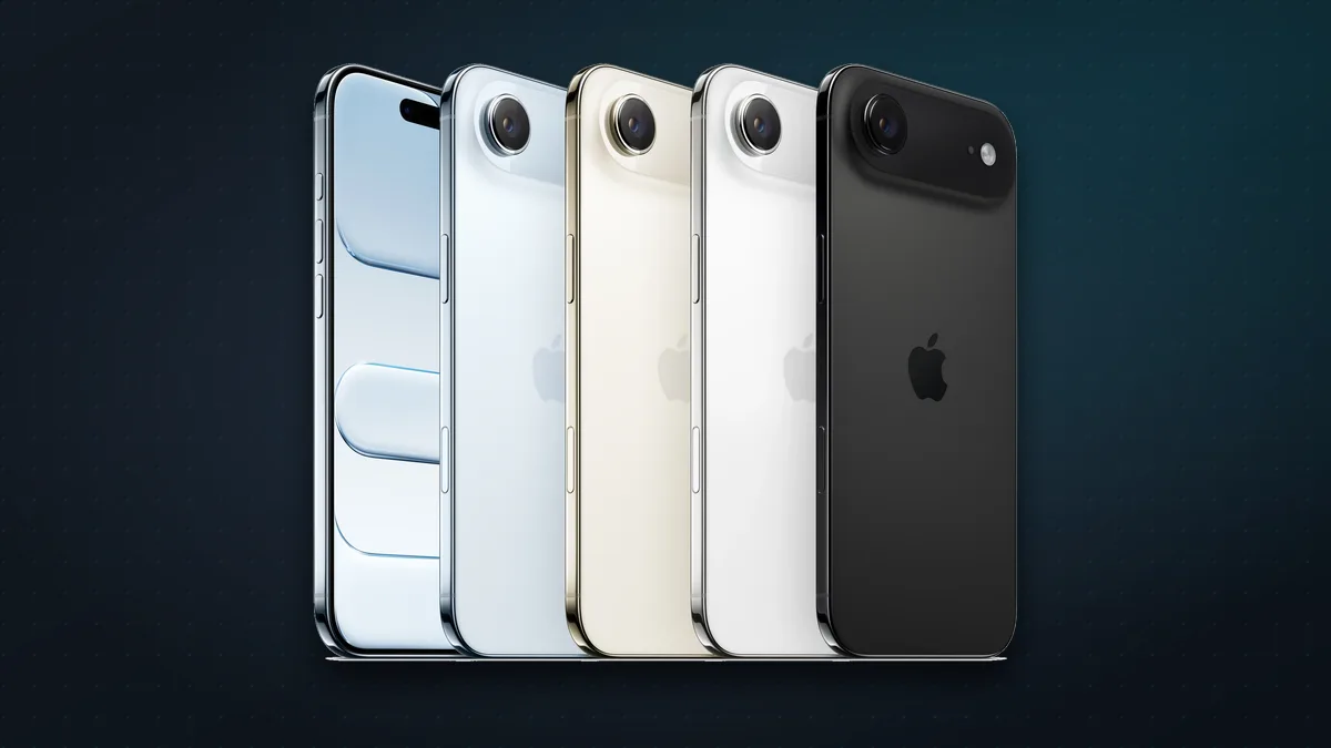 iPhone Air in sky blue, light gold, cloud white and space black