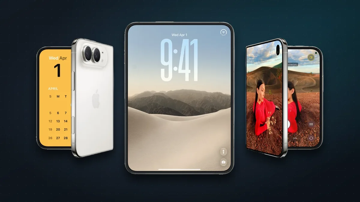 iPhone Duo shown closed from the back, fully open, and closed from the front