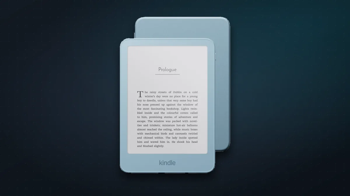 The 2026 Kindle Aluminium in Alpine Sky blue, front and back