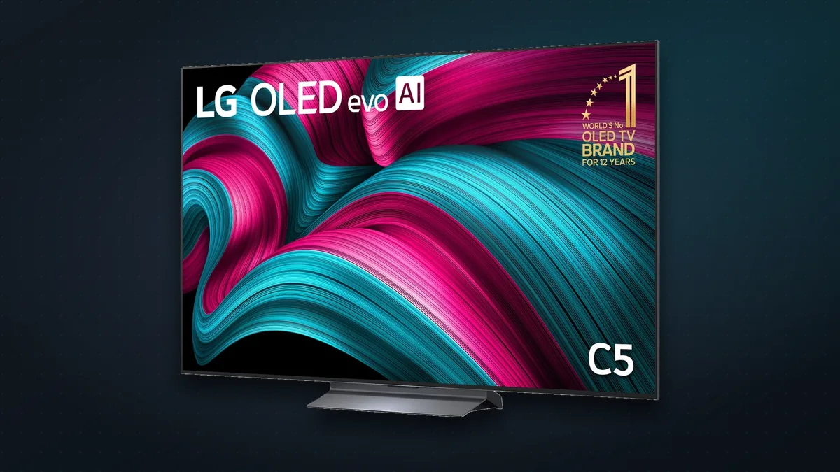 LG OLED evo C5 TV on its pedestal stand