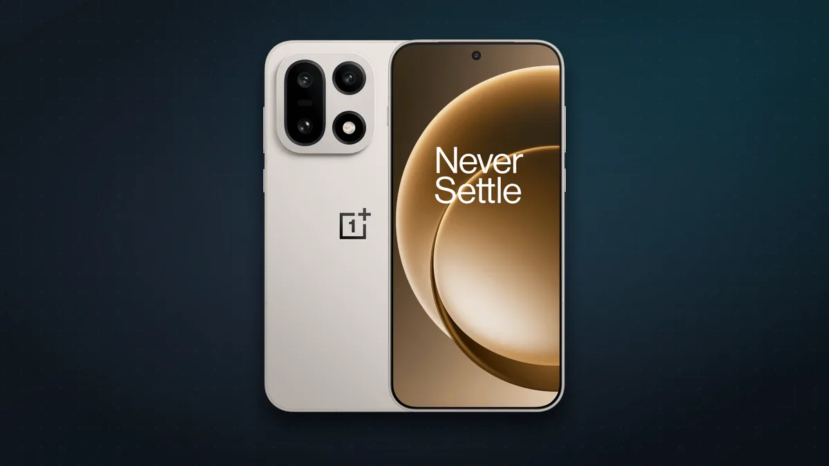 OnePlus 15 in Sand Storm, front and back