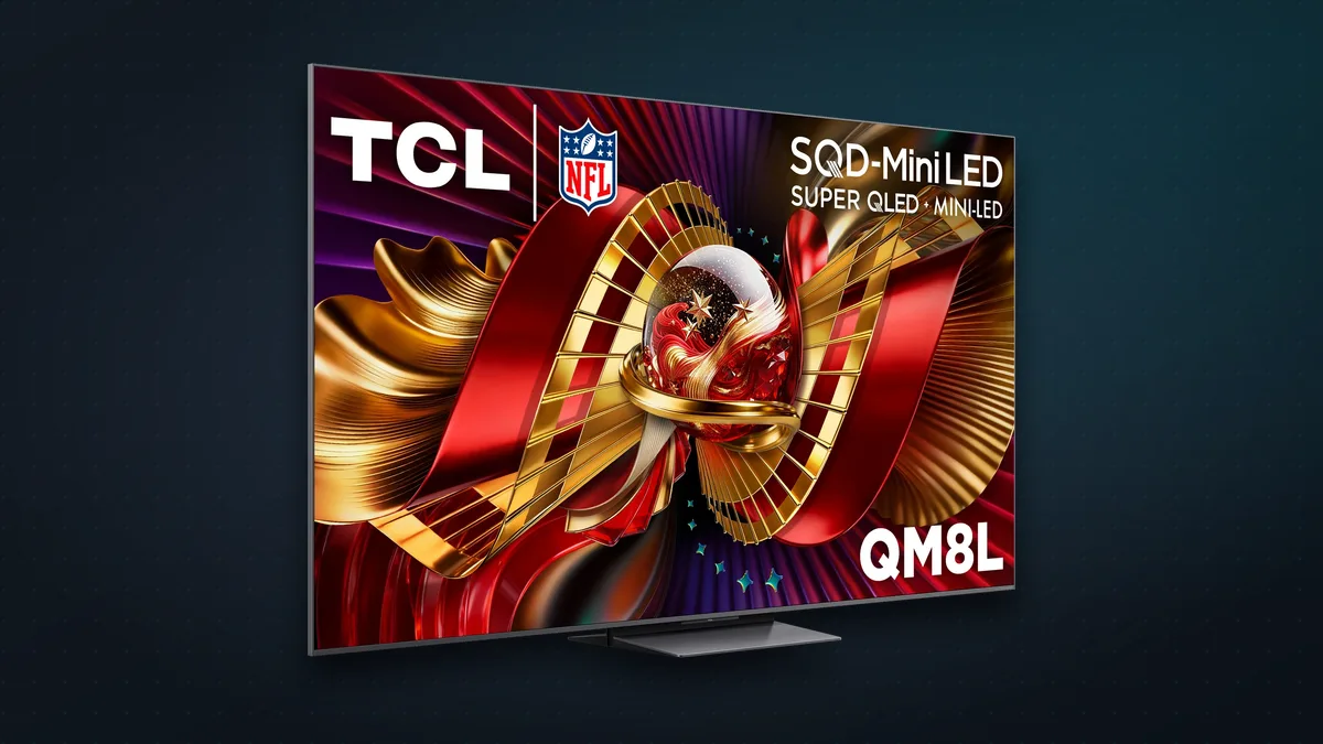 TCL QM8L mini-LED TV, angled view